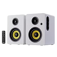 SW206 80W Active Dual-Mode Bookshelf Speakers, 4inch Studio Monitor and HiFi Mode, Optical Coaxial TRS Aux Bluetooth 5.0 USB with 24bit DAC, for Home Music System Turntable TV PC Desktop, White