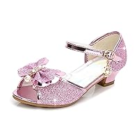 Girls Sparkle Glitter Sequins Vamp Pearl Bow Dress Shoes Girls Heels Shoes Wedding Party Shoes