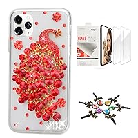 STENES iPhone XR Case - Stylish - 3D Handmade [Sparkle Series] Bling Luxury Peacock Design Cover Compatible with iPhone XR with Screen Protector [2 Pack] - Red