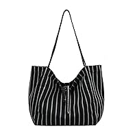 [Peiiwdc] Shoulder Bag, Shoulder Bag Striped Vintage Canvas Bag Multipurpose Handbag Girls Women Trendy Bag Large Capacity Shopping Bag