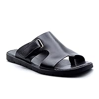 Jazamé Men's 69213 Leather Slip On Peasant Toe Loop Roman Flip Flop Dress Sandals