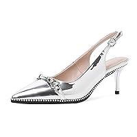 YODEKS Slingback Kitten Heels Women's Pointed Toe Low Heel Pumps 2.5 Inch Beaded Metal Buckle Shoes US Size 5-13