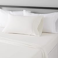Amazon Basics Lightweight Super Soft Easy Care Microfiber 3-Piece Bed Sheet Set with 14-Inch Deep Pockets, Twin, Cream, Solid