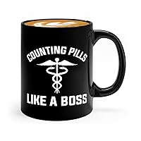 Pharmacist Coffee Mug 11oz Black -Counting pills - Pharmacy Technician Pharmacy Gifts Novelty Retirement Pharmacist Pharmacy Week