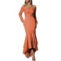 Trumpet/Mermaid Stretch Crepe Lace Off-The-Shoulder Long Sleeves Asymmetrical Bridesmaid Dresses 2024