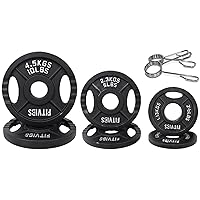 Signature Fitness Olympic 2-Inch Cast Iron Plate Weight Plate for Strength Training and Weightlifting, Optional 7FT Olympic Barbell Set, Multiple Sizes