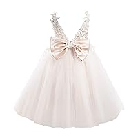 PLUVIOPHILY Spaghetti Straps V Back Lace Tulle Wedding Flower Girl Dress Kids Party Dress