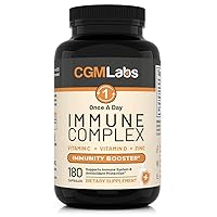 Immune Complex Once A Day - Vitamin C 900mg, Vitamin D3 2500IU, Zinc 25mg in Single Serving - 180 Capsules by CGM Labs