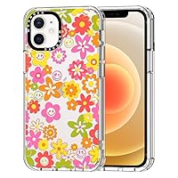 MOSNOVO for iPhone 12 & iPhone 12 Pro Case, [Buffertech 6.6 ft Drop Impact] [Anti Peel Off] Clear Shockproof TPU Protective Bumper Phone Cases Cover with 70's Groovy Floral Design