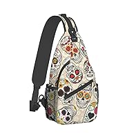 Mexican Skull Print Crossbody Backpack Shoulder Bag Cross Chest Bag For Travel, Hiking Gym Tactical Use