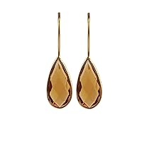 Gold Plated Teardrop Pink Fuchsia Hydro Earring | Gemstone Brass Pear Shape Earring | Bezel Hook Earrings Jewelry