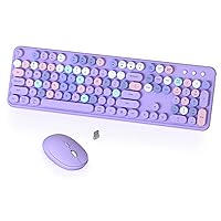 Wireless Computer Keyboard and Mouse Combo, COVEVA Colorful Typewriter Retro Keyboard with Round Keycaps, USB Keyboard and Mouse Set 2.4GHz Full-Size for Windows Mac PC Laptop（Purple-Colorful）