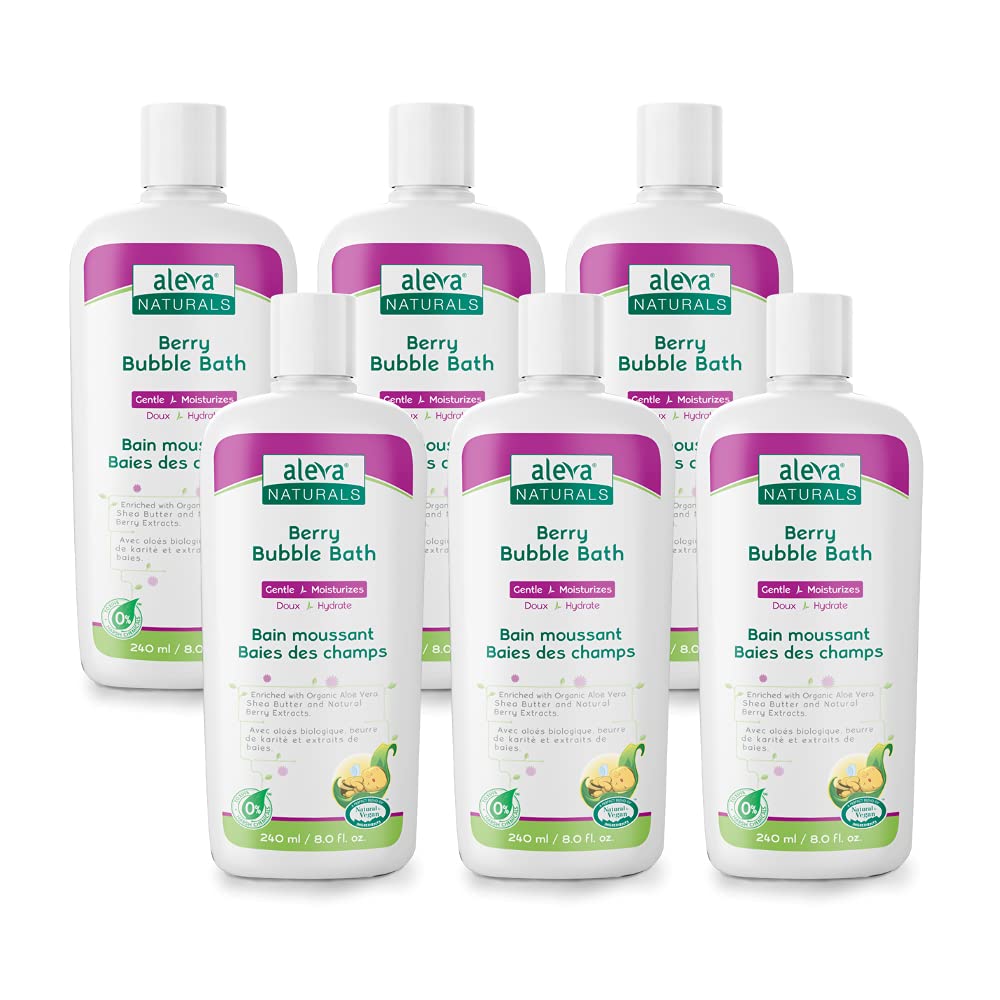 Aleva Naturals Bubble Bath, Long Lasting Moisture for Sensitive Skin, Made with Natural and Organic Ingredients with Fresh Berry Scent, Newborn Babies and Toddlers, Economy Pack - 6 X 8 Fl Oz (1.440L)