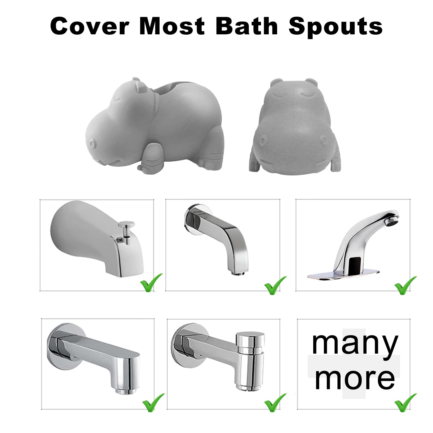 Bath Spout Cover - Faucet Cover Baby - Tub Spout Cover Bathtub Faucet Cover for Kids -Tub Faucet Protector for Baby - Silicone Spout Cover Gray Hippo - Kids Bathroom Accessories - Free Bathtub Toys