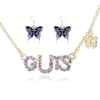 2Pcs Olivia GUTS Album Concert Inspired Necklace Pendant And Purple Butterfly Earrings Set for Women Girls Fans Olivia Merch Jewelry Set Singer Fan Merchandise Olivia Album Concert Costume Dress