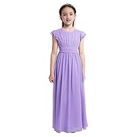 Flower Girls Ruched Chiffon Weeding Bridesmaid Dresses Flutter Sleeves Pageant Prom Long Dress