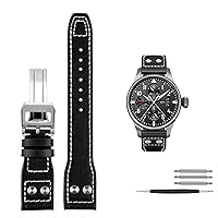 Genuine Leather Rivets Watchband For IWC Big Pilot Spitfire Cowhide Folding Buckle Watch Men Strap 21mm 22mm