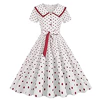 Vintage Dress for Women, 1950s Retro Cocktail Prom Dress, 50s 60s Pinup Wedding Tea Party Midi Dress, Polka Dots