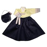 Hanbok Dress Girl Baby Korea Traditional Hanbok 100th Days 15 Ages Kid Junior Dol Party Celebration Navy Skirt Oriental Silk