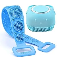 2 Pcs combo silicone Soft Cleaning Body Bath Brush With Shampoo Dispenser and Back Scrubber Bath Brush For Kids Men And Women (Multi Color) (Silicone)