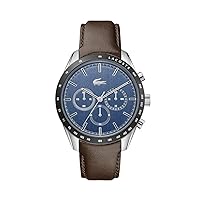 Lacoste Boston Men's Chronograph Stainless Steel and Leather Strap Casual Watch, Color: Brown (Model: 2011093)