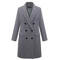 LIBODU Women's Wool Blend Double Breasted Coat Peak Lapel Long Winter Coat Plus Size
