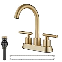 4 Inch Centerset Bathroom Sink Faucet Brushed Gold Stainless Steel Deck Mount Double Handles Swivel Spout Mixer Tap with Pop-up Drain Lavatory Bathroom Vanity Faucets