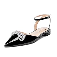 Castamere Women Low Heel Pointed Toe Ankle Strap Flats Shoes Pumps Rhinestone Crystal Prom Party 0.4 Inches Heels