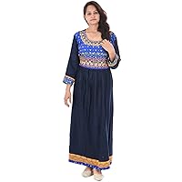 Indian Women's Long Dress Plus Size Gown Casual Fashion Girl's Kurtis Maxi Full Sleeve Tunic Dress Embroidered