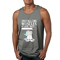 Funny Unicorn Installing Muscles Please Wait Men's Tank Top T-Shirt DeepHeather