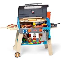 Melissa & Doug Wooden Deluxe Barbecue Grill, Smoker and Pizza Oven Play Food Toy for Pretend Play Cooking for Kids - FSC Certified