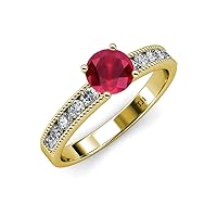 Ruby & Natural Diamond Engagement Ring Milgrain Work 1.65 ctw 14K Yellow Gold