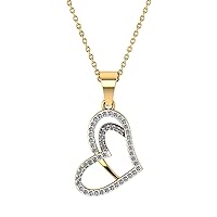 Heart Diamond Pendant Necklace for Women in Yellow Gold Plated Sterling Silver