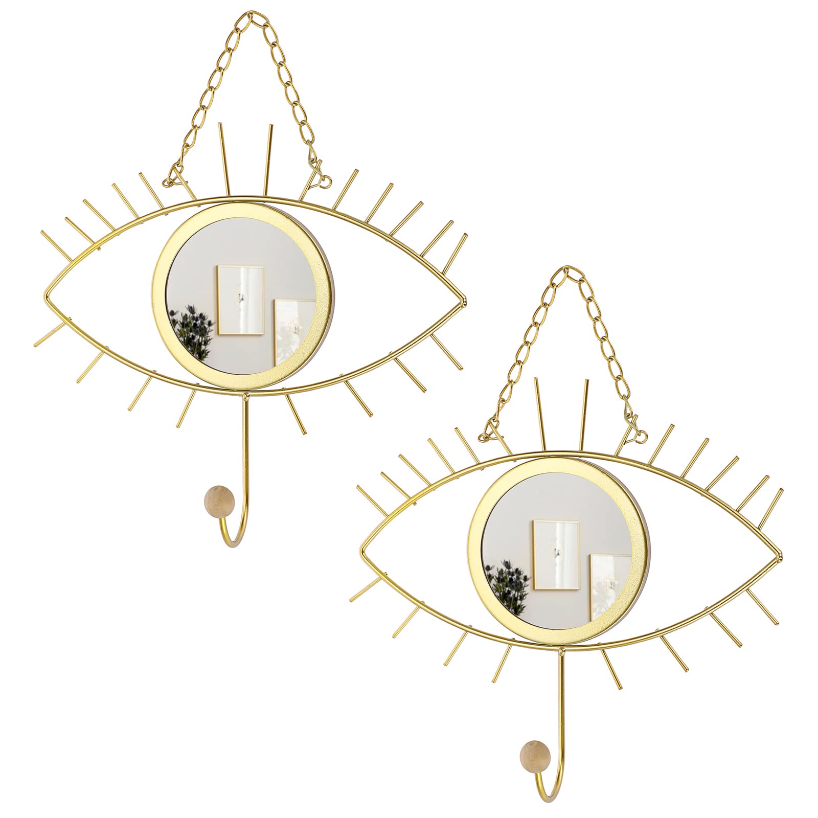 Mua JUXYES Pack of 2 Metal Eye Shaped Mirror Wall Decor with Hook ...
