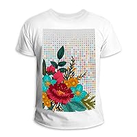Floral Frame with Colorful Flower T-Shirts Short Sleeve Casual Summer Tops Tees for Men Women
