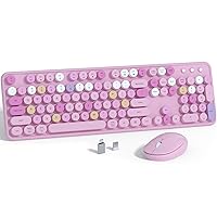 Wireless Computer Keyboard and Mouse Combo, Colorful Typewriter Floating Round Keycaps Clicky USB Receiver Keyboard Mouse Set with Power Switch for PC Laptop Tablet(Pink-Colorful)