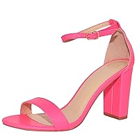 Women's Faux Leather Single Ankle Strap Chunky Block High Heel Sandals Pumps