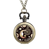 Moon Face Sun and Crescent Vintage Pocket Watch Arabic Numerals Scale Quartz with Chain Christmas Birthday Gifts