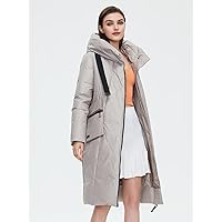 Jacket for Women - Letter Patched Tape Zip Up Hooded Winter Coat (Color : Light Grey, Size : 3X-Large)