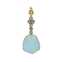 Designer Gold Plated Brass Unshaped Aqua Chalcedony And Round Labradorite Gemstone Pendant For Her