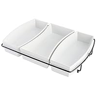 Gibson Home Gracious Dining 3-Section Tid Bit Bowl w/Metal Stand, White,Service for 4 (16pcs)