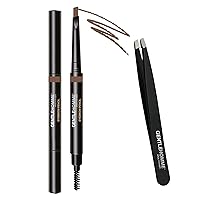 Eyebrow Pencil and Stainless Steel Tweezer for Eyebrows & Beard | Men's Grooming Set for Shaping & Defining - Waterproof, Smudge-proof, and Long-lasting (Light Brown)