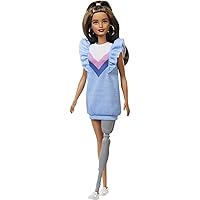 Barbie Fashionistas Doll #121 with Brown Hair and Prosthetic Leg Dressed in Blue Sweater Dress with Accessories