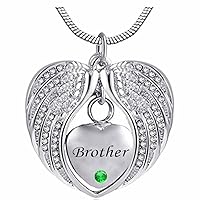 Heart Cremation Urn Necklace for Ashes Urn Jewelry Memorial Pendant with Fill Kit and Gift Box - Always on My Mind Forever in My Heart for Brother(May)