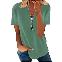 Sweatshirts for Women UK Summer Zip Up Top Short Sleeve Plain Blouse Lapel Loose Tees Shirts Oversized Pullover Tops Blouse Sportswear Basic Tunic Tops Blouse Active Athletic Shirt