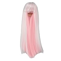 Long Doll Wig, Exquisite Doll Hair Wig, High Temperature Fiber and Lace, Soft Long Straight Two Colors for Dolls with Head Circumference 7.3-8.3 (White and Pink)