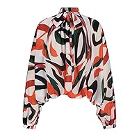 Colorful Chiffon Shawl Shirts Womens Open Front&Back See Through Sexy Tops Lantern Sleeve Self Tie High Neck Blouse