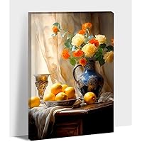 ANRUOXI Kitchen Wall Art, Kitchen Pictures Wall Decor For Dining Room, Flowers Fruits Kitchen Canvas Wall Art, Vintage Kitchen Artwork For Wall Decor Framed Canvas Print Ready To Hang 12x18''