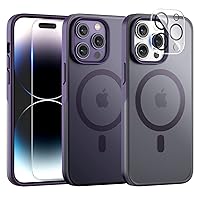 TAURI 5 in 1 Magnetic for iPhone 14 Pro Case, [Designed for Magsafe] with 2X HD Screen Protector + 2X Camera Lens Protector, [Military Grade Drop Protection] Case for iPhone 14 Pro - Purple