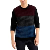 Club Room Mens Sweater Large Colorblock Houndstooth Pullover Black L